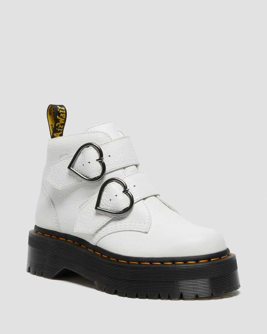 Dr. Martens Devon Heart Nahka Naisten Platform Nilkkurit - Valkoinen Nilkkurit [143-WZOHBQ]